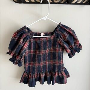 Ivy City Co Girls Mini Madeline Smocked Short Sleeve Top - Plaid - Size 11/12